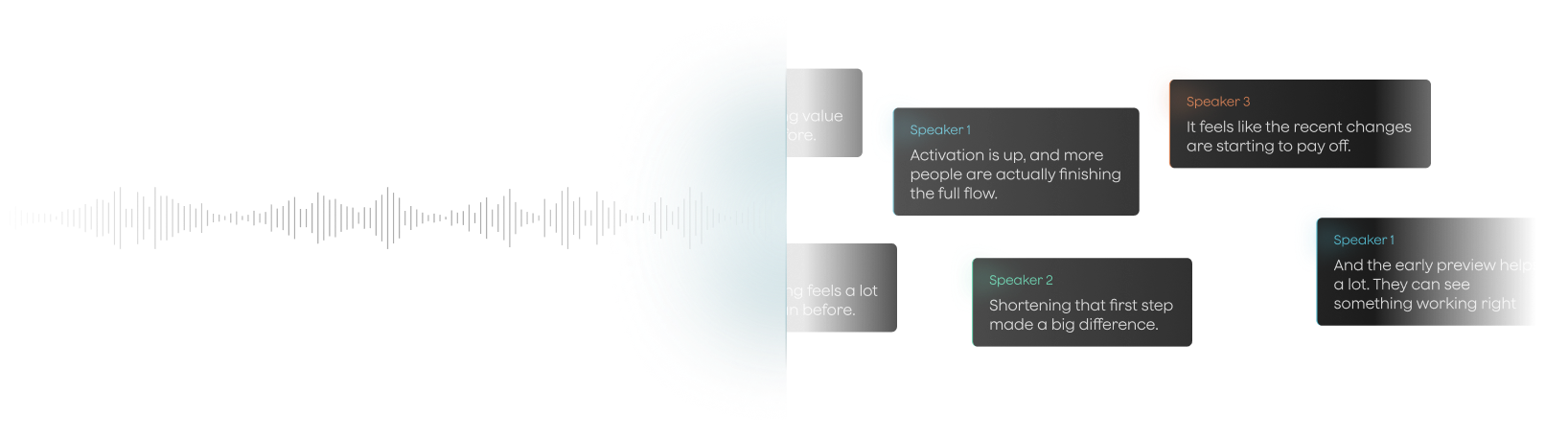Transcription waveform with speaker-tagged snippets