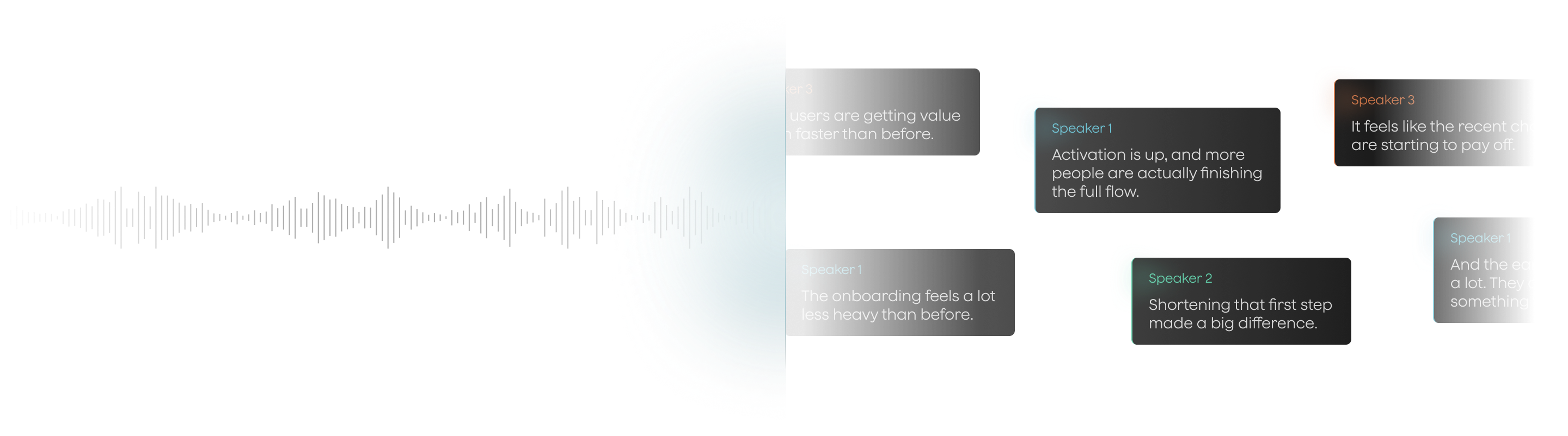 Transcription waveform with speaker-tagged snippets