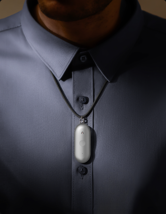 NotePin S worn as a necklace